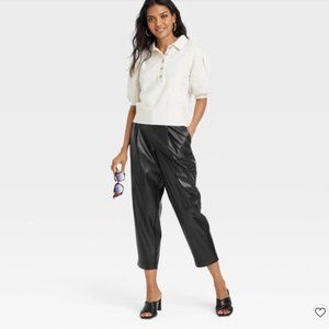 High-Rise Faux Leather Tapered Ankle Pants - Size 8, NWT